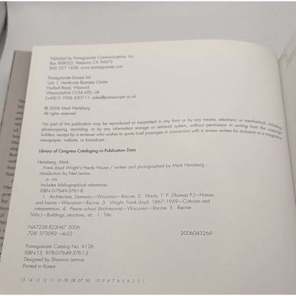 FRANK LLOYD WRIGHT'S HARDY HOUSE By Mark Hertzberg & Neil Levine - Hardcover VG+ - Picture 3 of 4